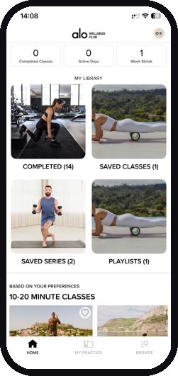Alo Wellness Club app screens