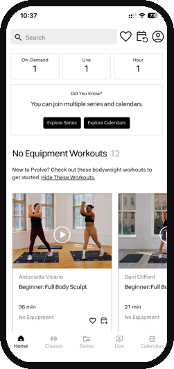 Pvolve app screens