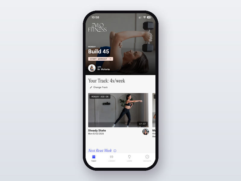 Evlo Fitness app card image for HerDailyFit review