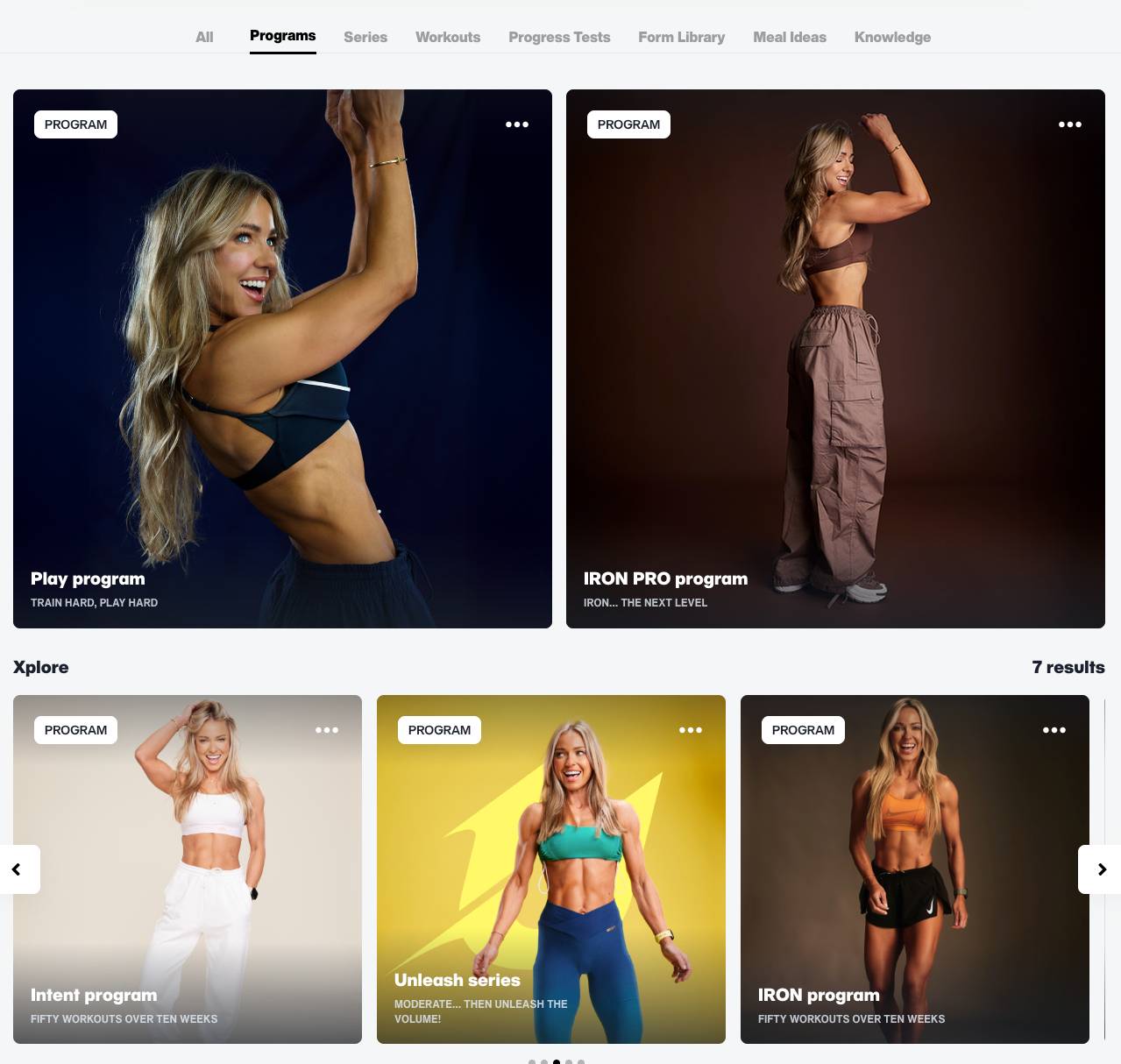 CGX App programme library showing 16 structured training blocks available to subscribers