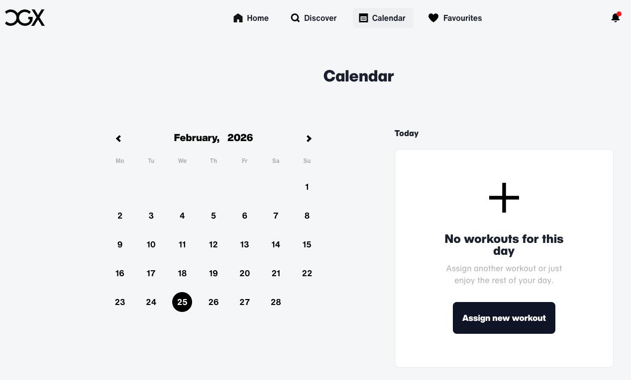 Caroline Girvan personal workout calendar with a weekly session schedule