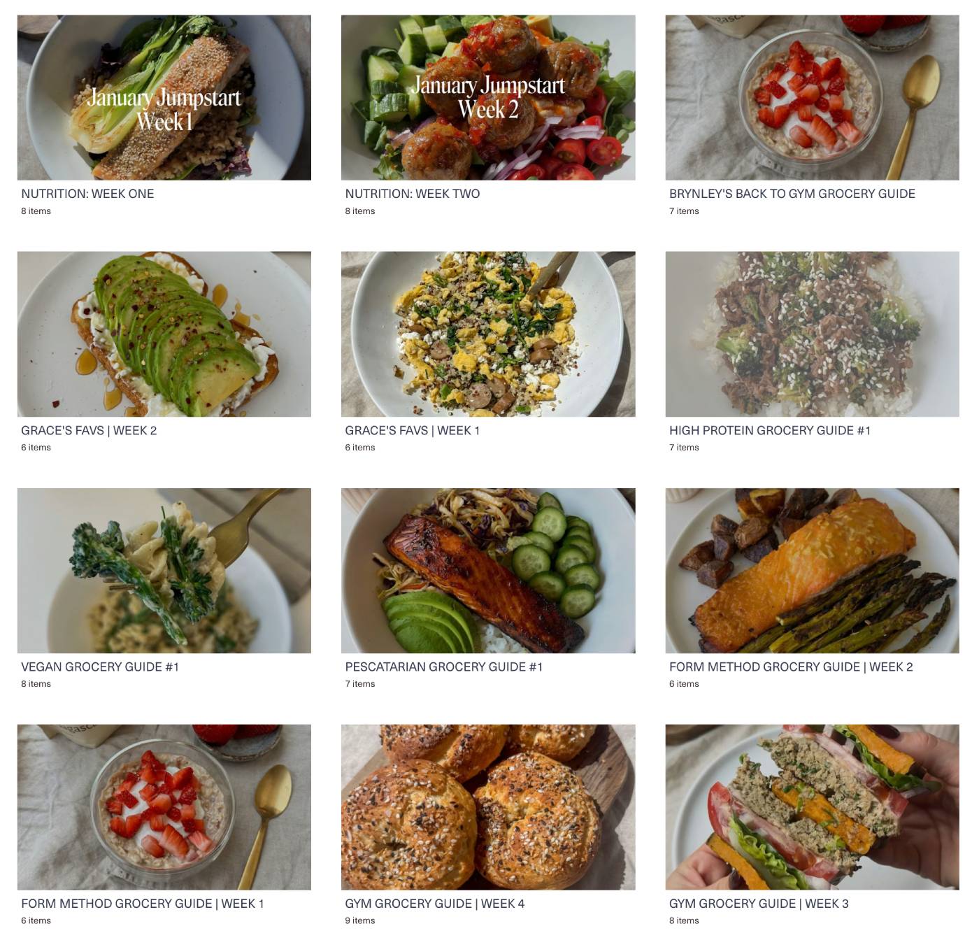 FORM nutrition section showing dietitian-approved recipes and protein-focused meal plans