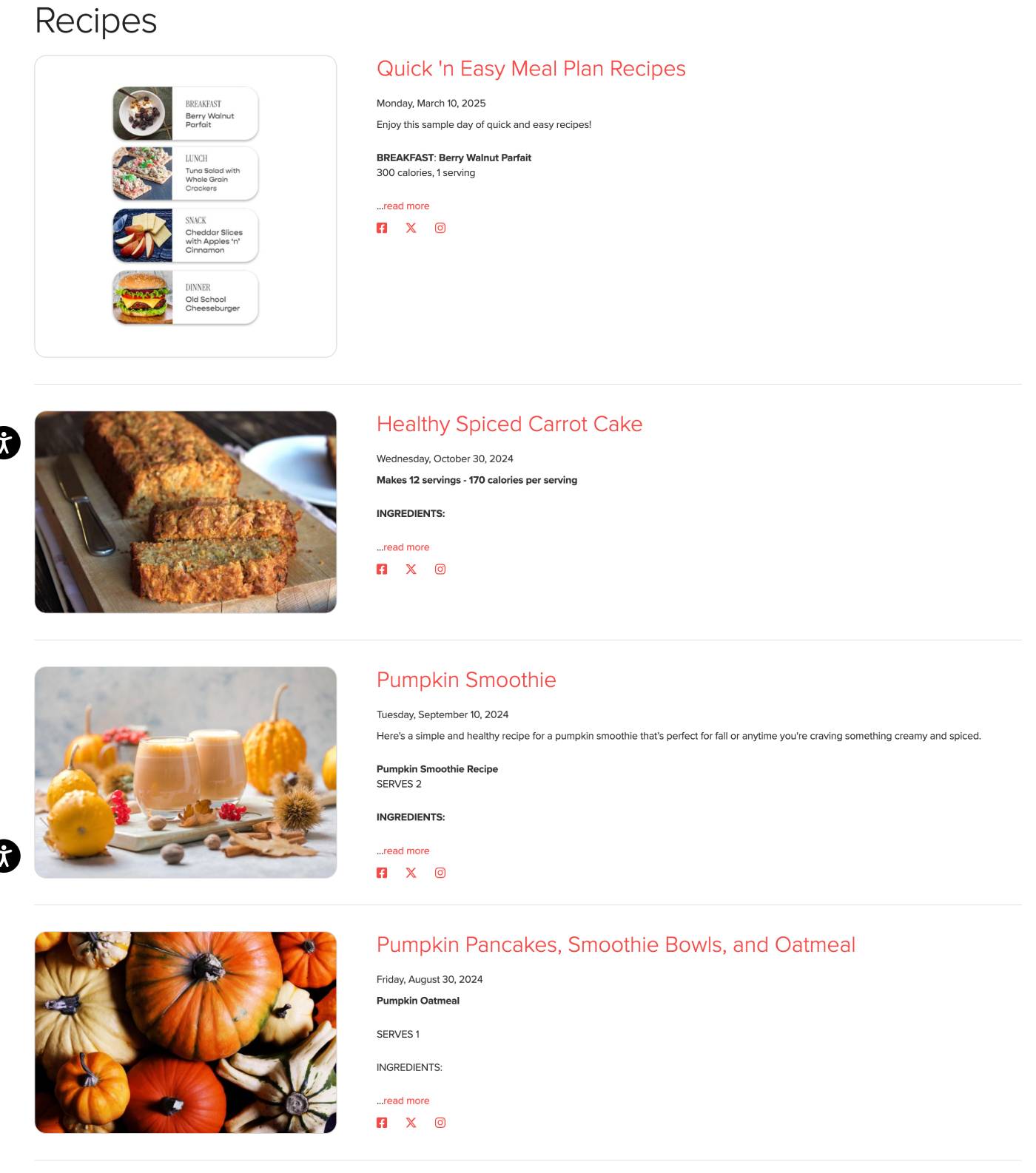 Jillian Michaels app recipes section integrated with the training programme