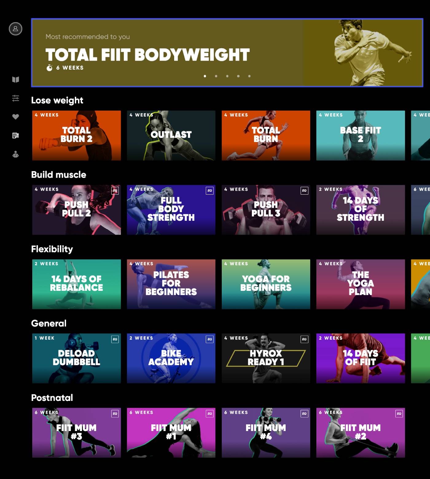 FIIT on-demand workout library showing HIIT, strength, Pilates and treadmill class categories
