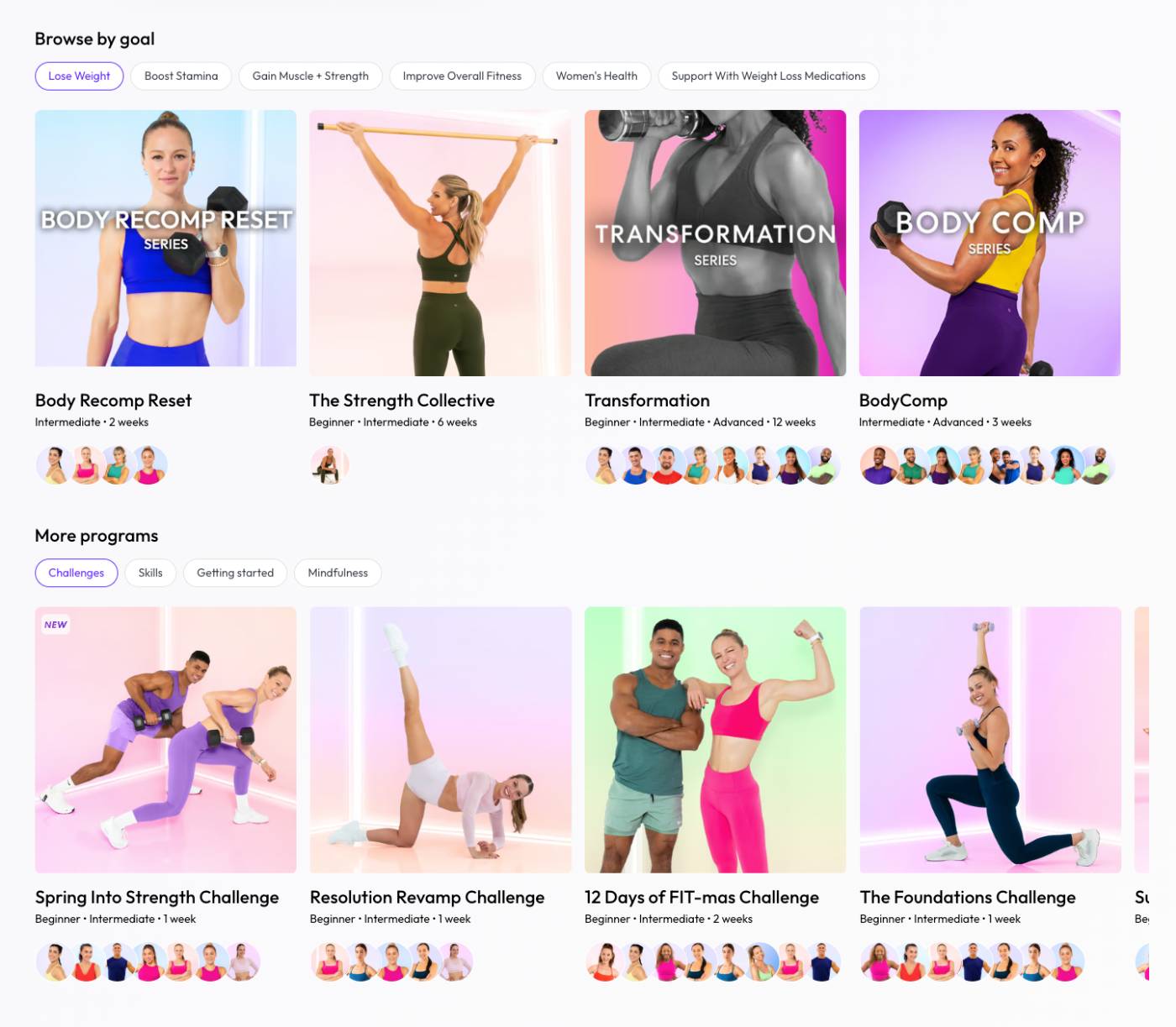 Obé Fitness programmes including Menopause Program, Age Well Collection, Gym Strong and BodyComp for women over 40