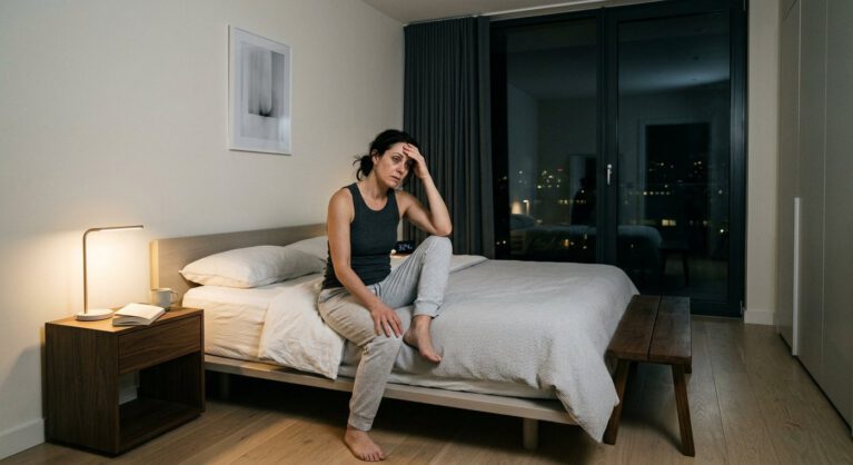 Exercise for Menopause Insomnia: What Actually Helps You Sleep – illustrated guide for women 40+ on Her Daily Fit