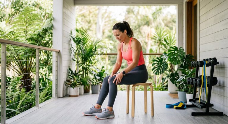 Joint Pain in Perimenopause: What Exercise Actually Helps – illustrated guide for women 40+ on Her Daily Fit