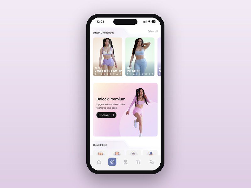 Chloe Ting Core app home screen showing challenge programs